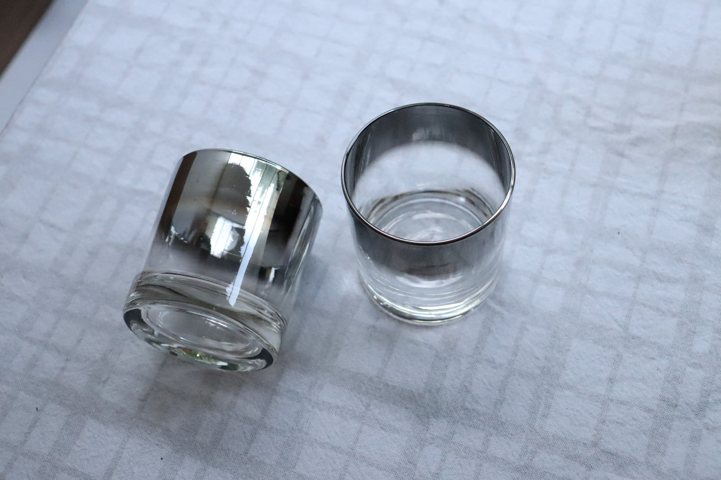 Silver Rimmed Scotch Tumbler, Vitreon Queen Lustreware (set of 2) | 1950's