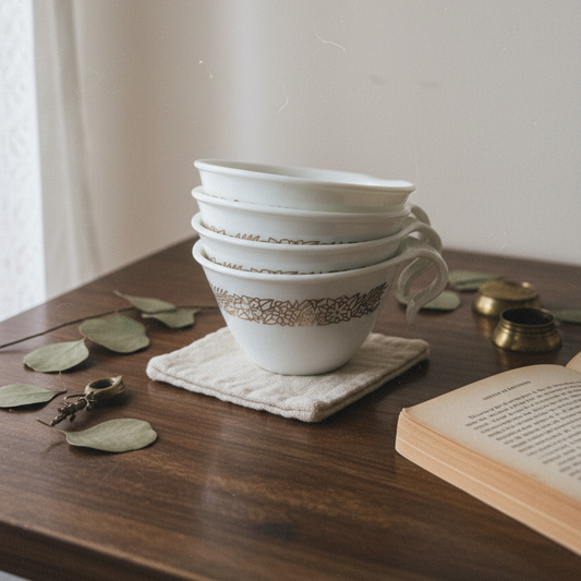 Vintage Woodland Brown Tea Cups, Corelle by Corning | 1970s