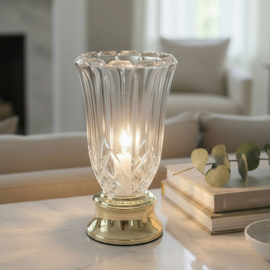 Vintage Roxmore Torch Electric Table Lamp, Heavy Glass Crystal.