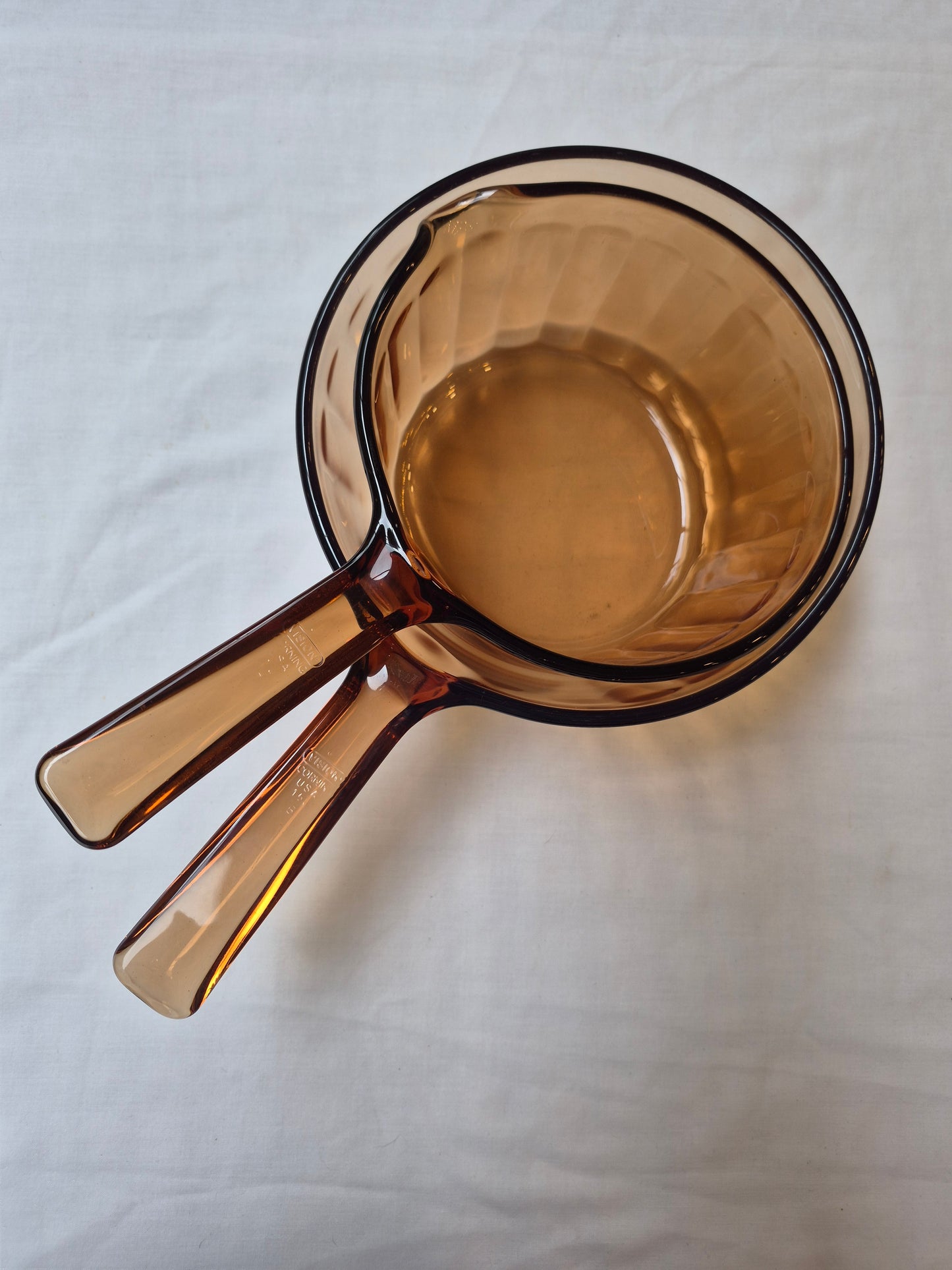 Sepia Glass Pots, Vision by Corning (set of 2) | 1970's