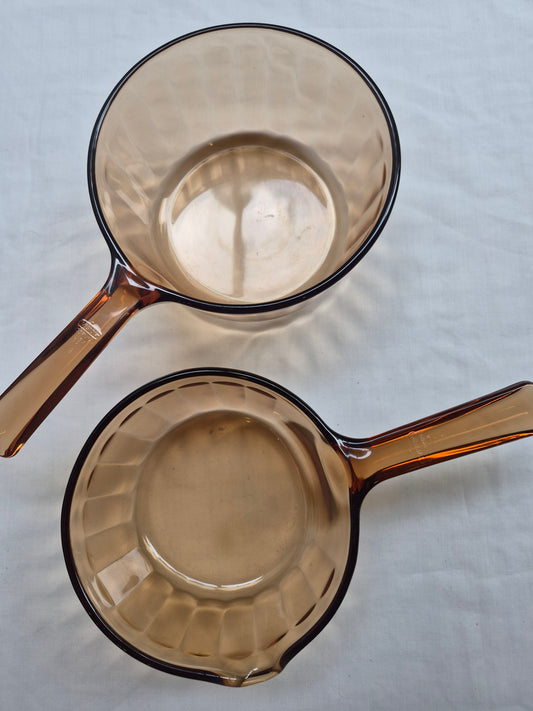 Sepia Glass Pots, Vision by Corning (set of 2) | 1970's