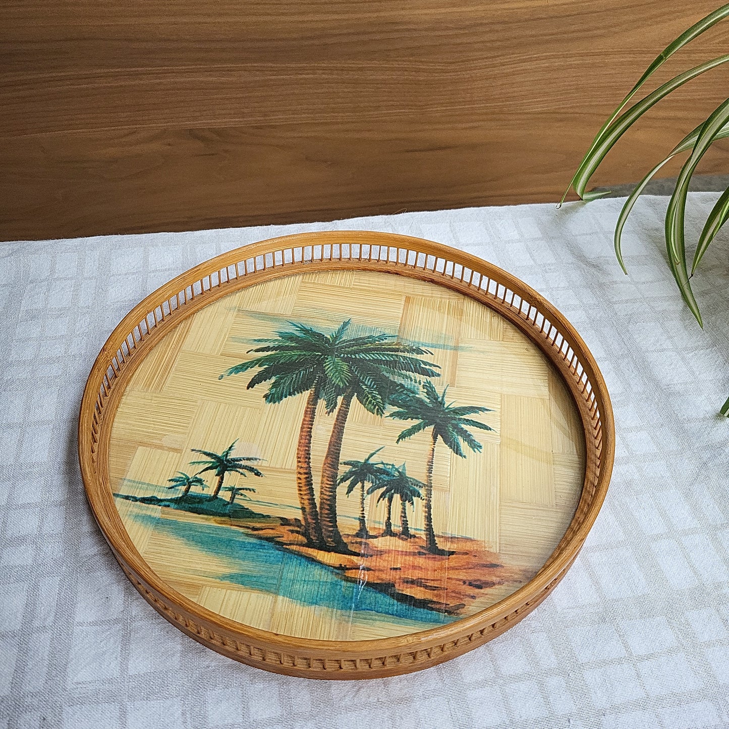 SOLD: Tropical palm serving tray and 6 coasters