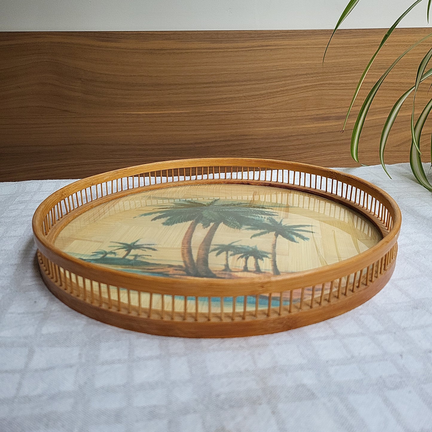 SOLD: Tropical palm serving tray and 6 coasters