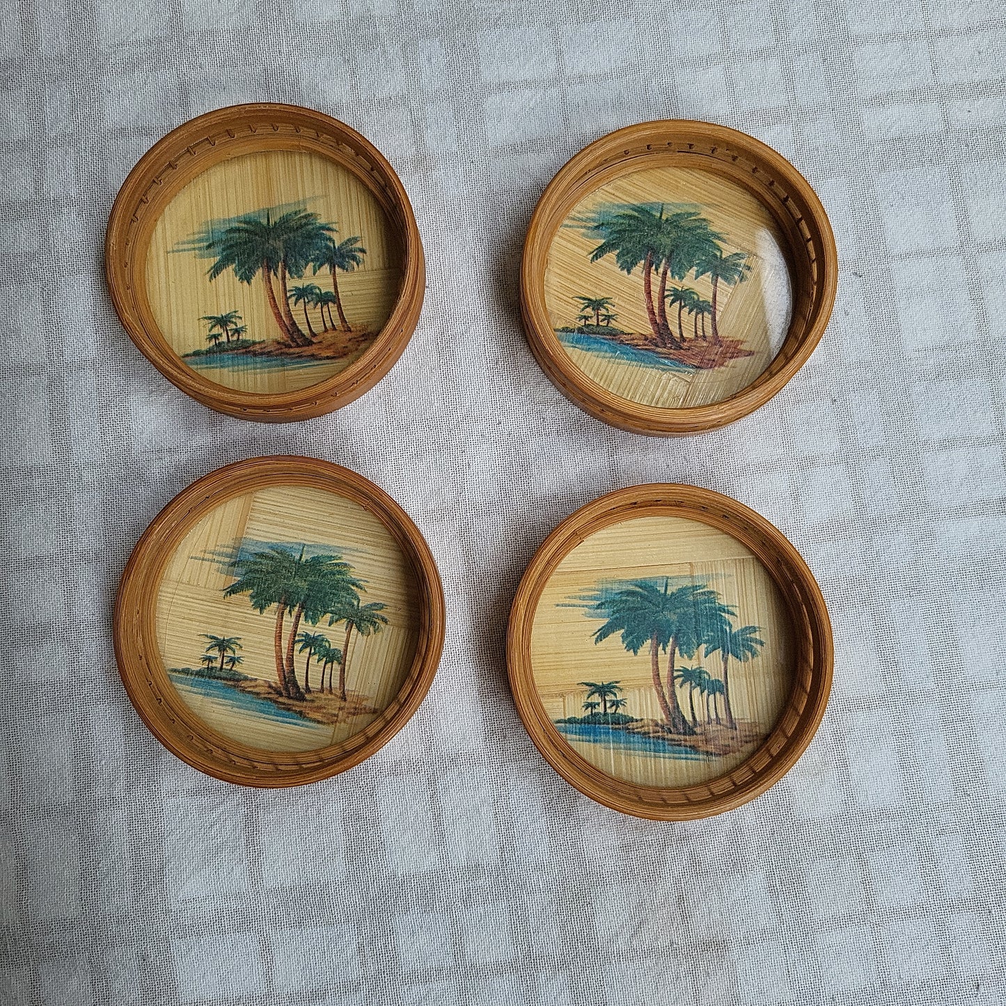 SOLD: Tropical palm serving tray and 6 coasters