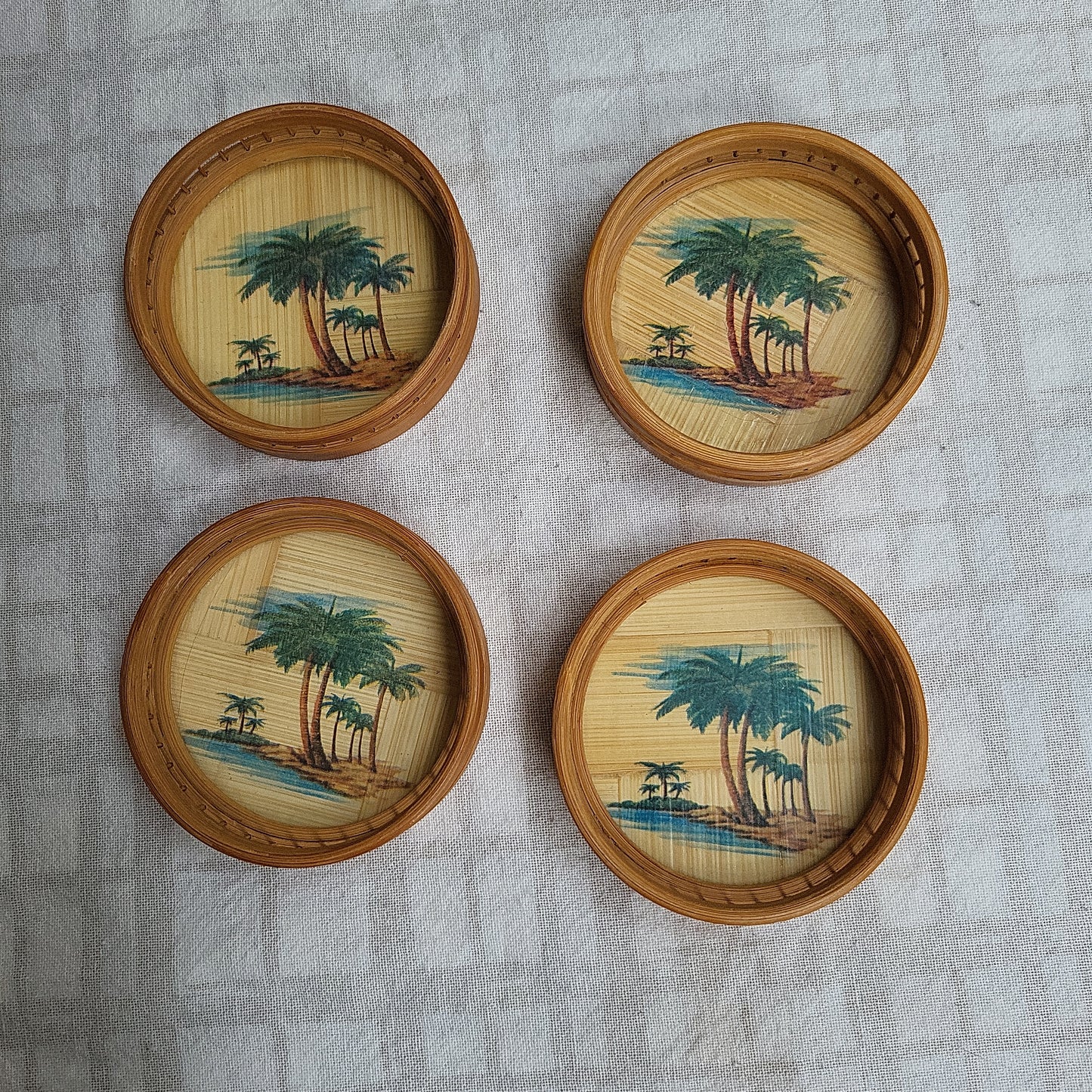SOLD: Tropical palm serving tray and 6 coasters