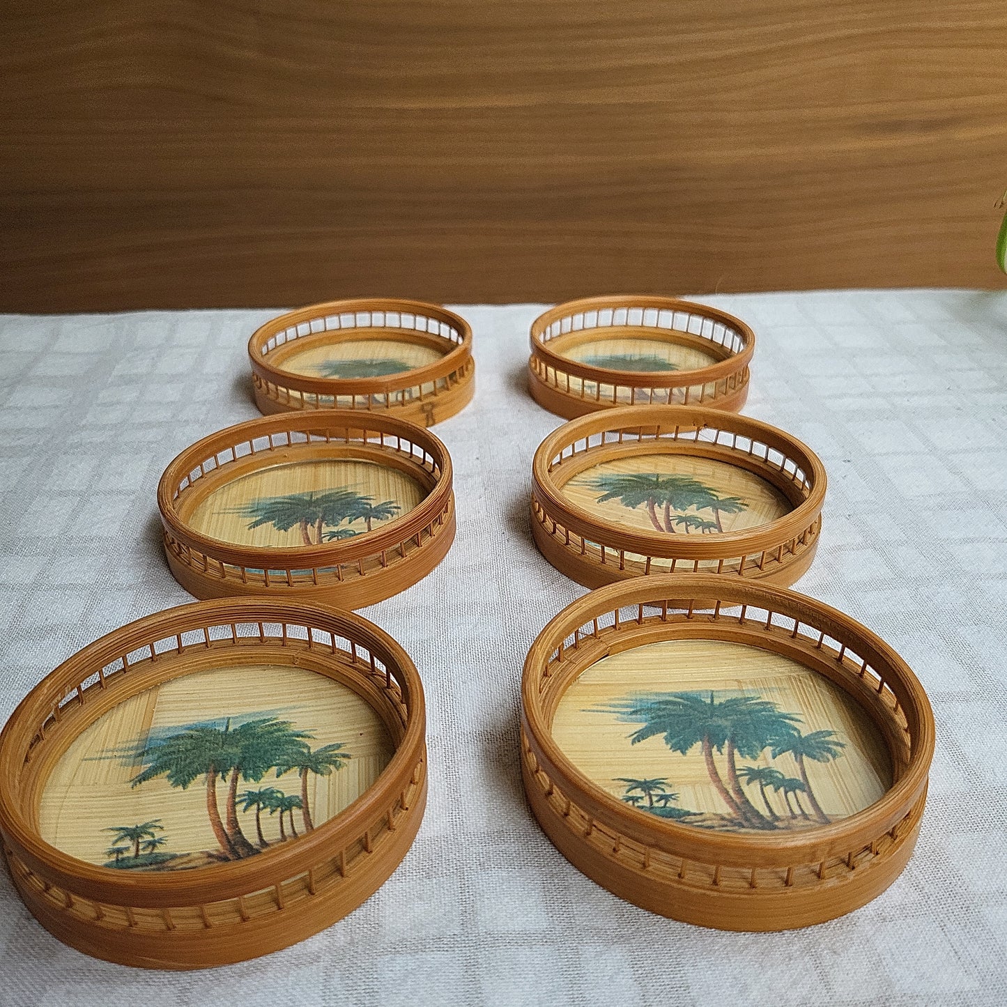 SOLD: Tropical palm serving tray and 6 coasters