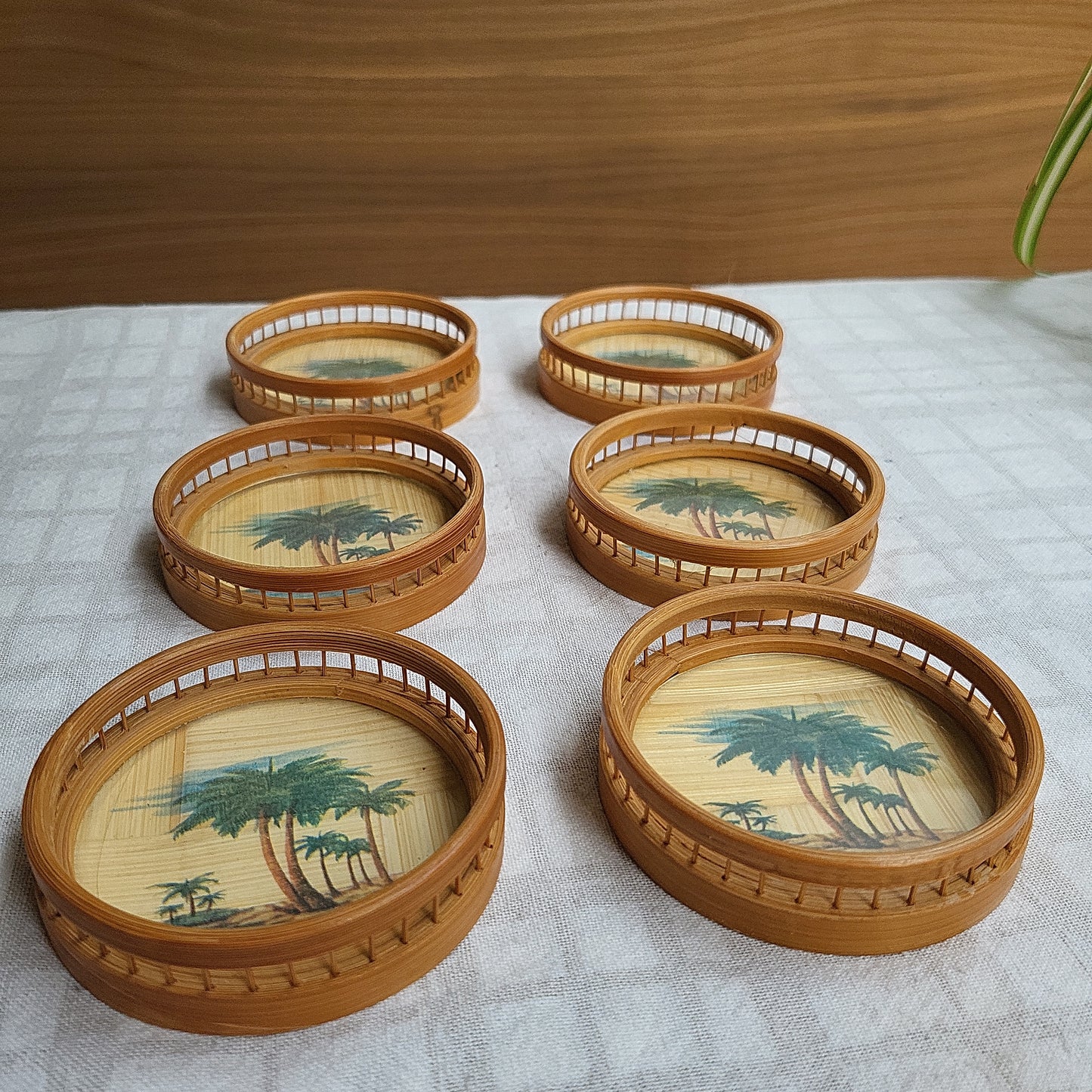 SOLD: Tropical palm serving tray and 6 coasters