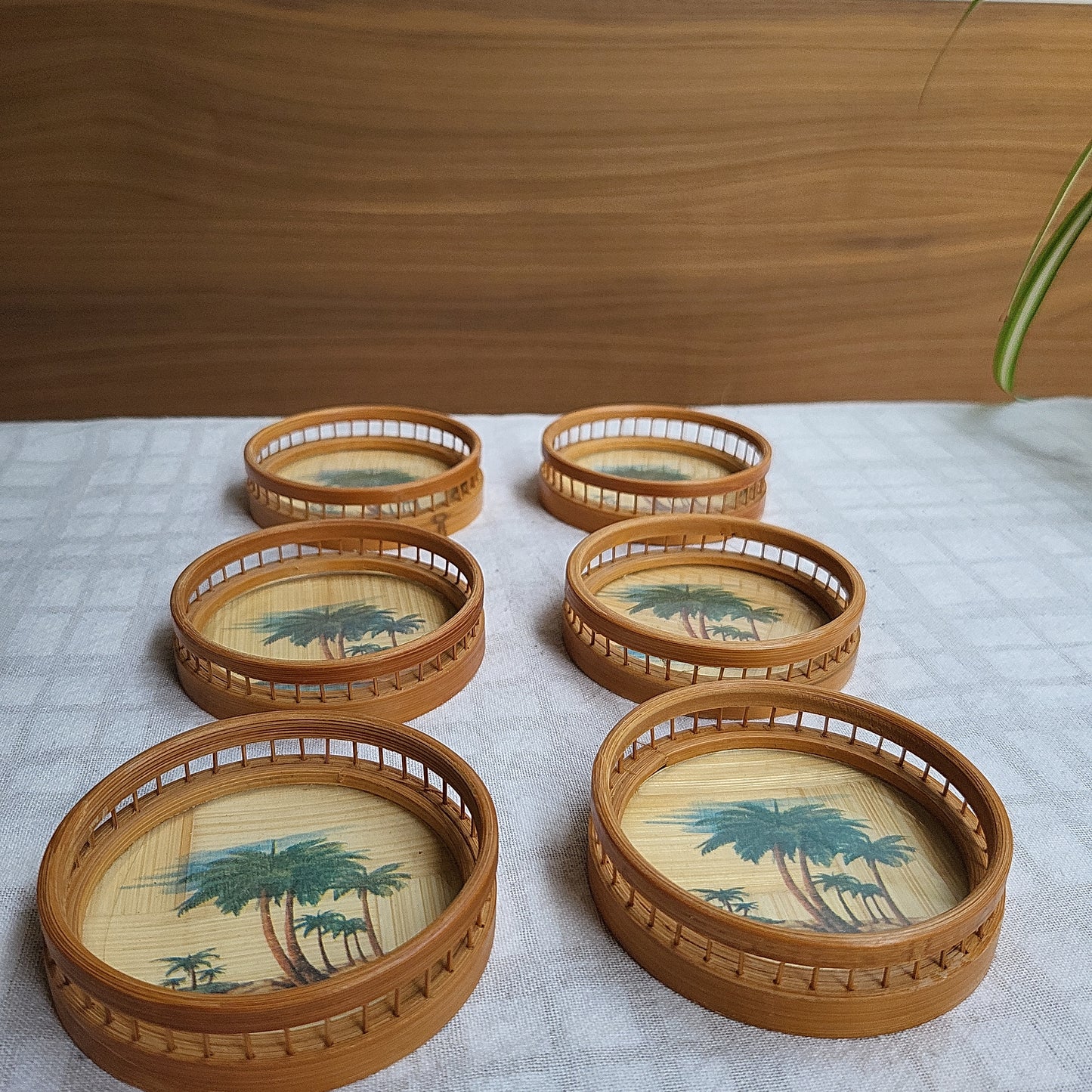 SOLD: Tropical palm serving tray and 6 coasters