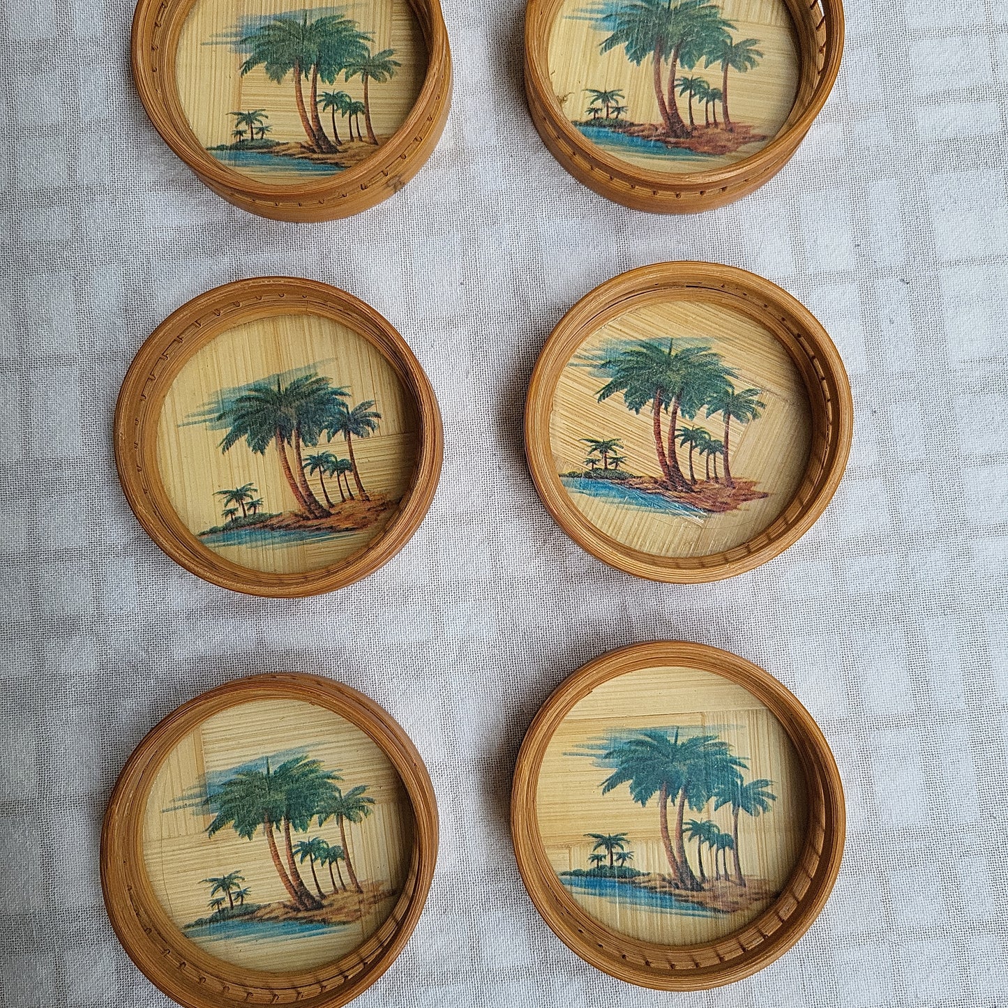 SOLD: Tropical palm serving tray and 6 coasters