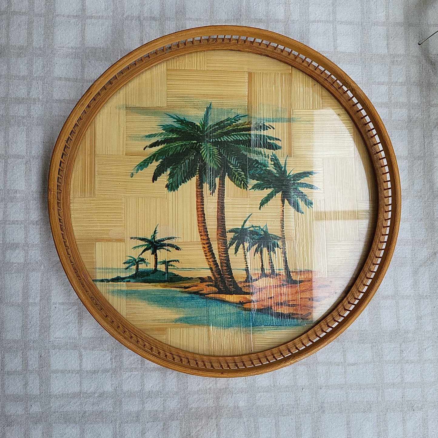 SOLD: Tropical palm serving tray and 6 coasters