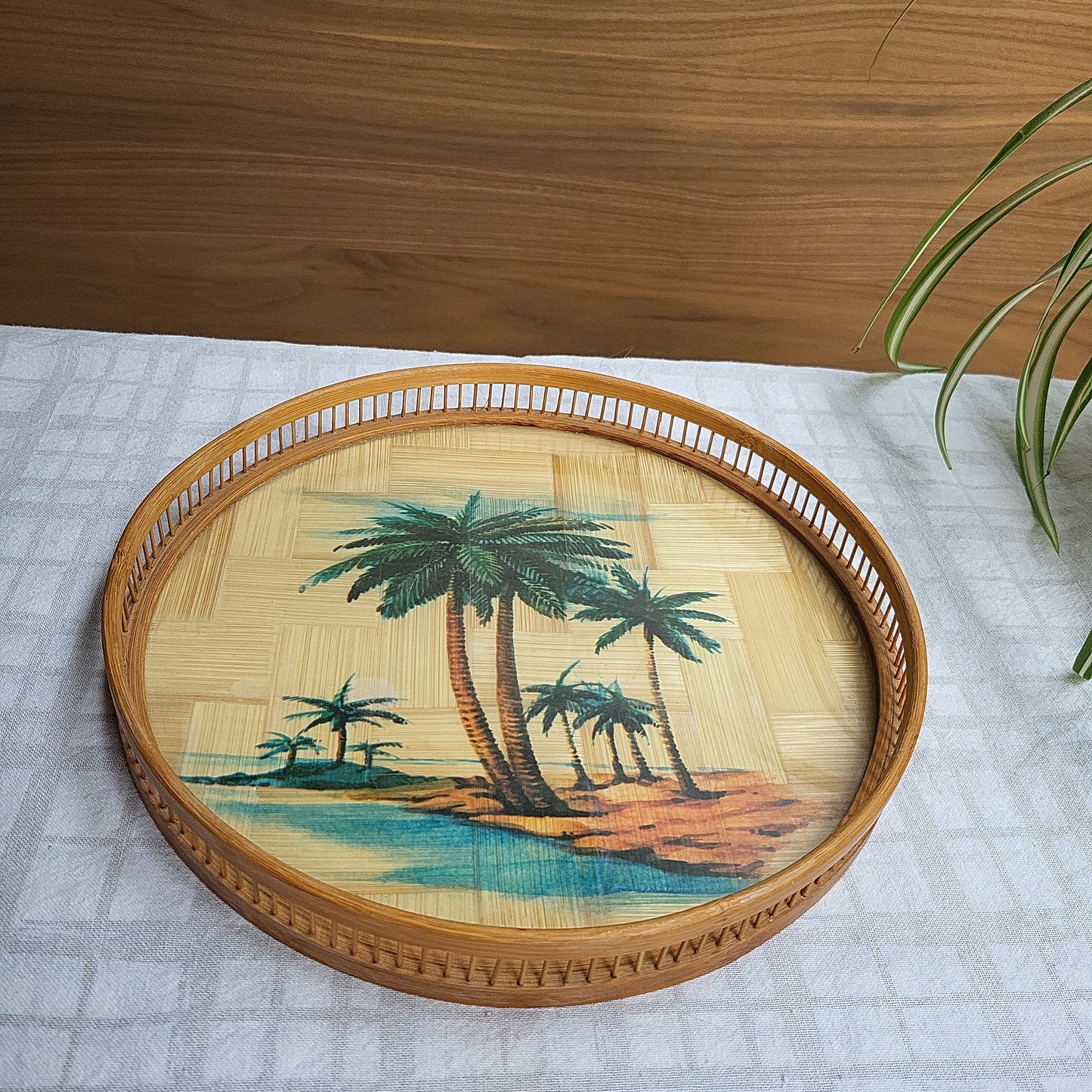 SOLD: Tropical palm serving tray and 6 coasters