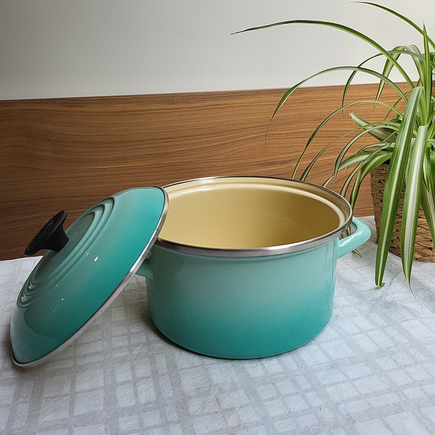 Turquoise Enamel Carbon Steel Pot, Le Creuset