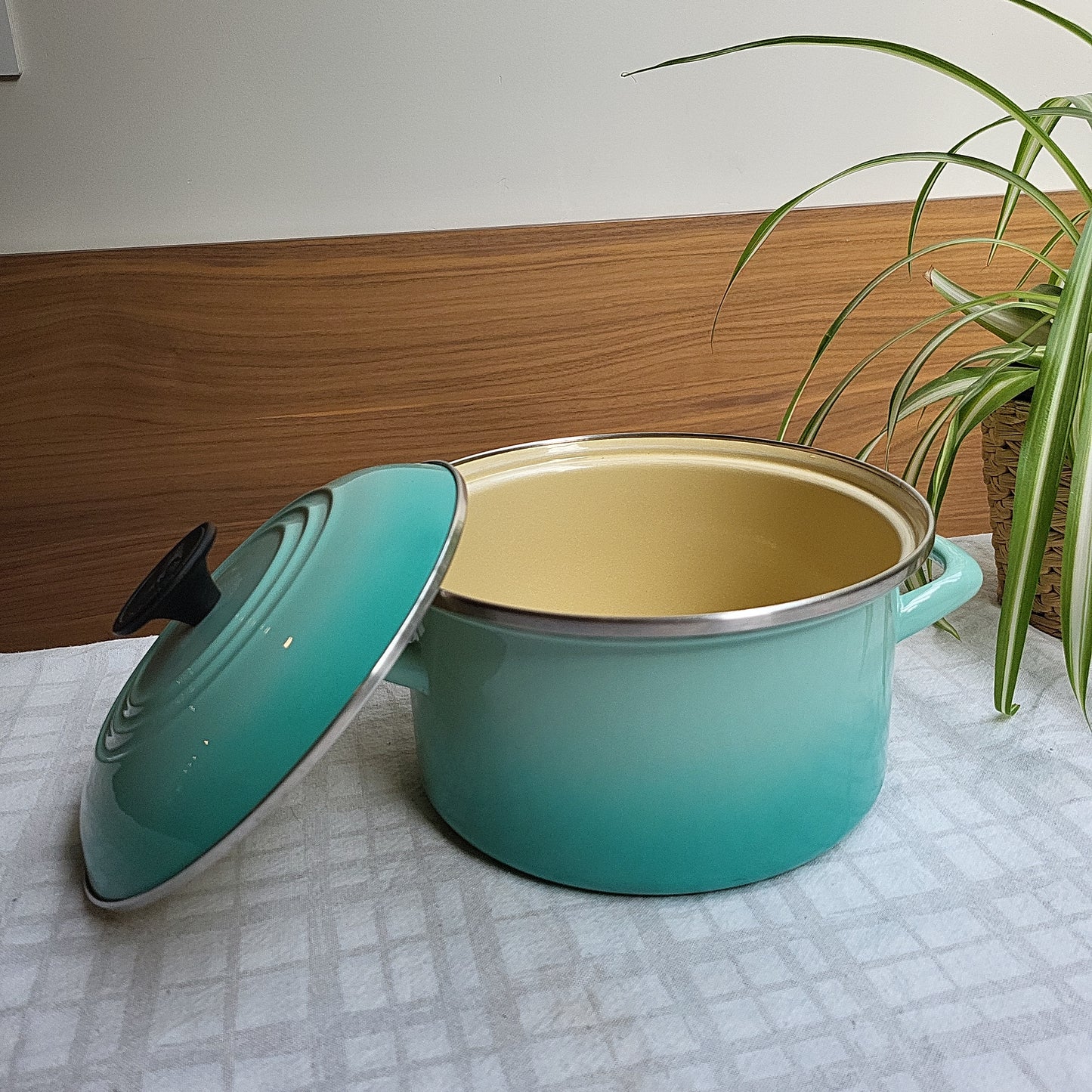 Turquoise Enamel Carbon Steel Pot, Le Creuset