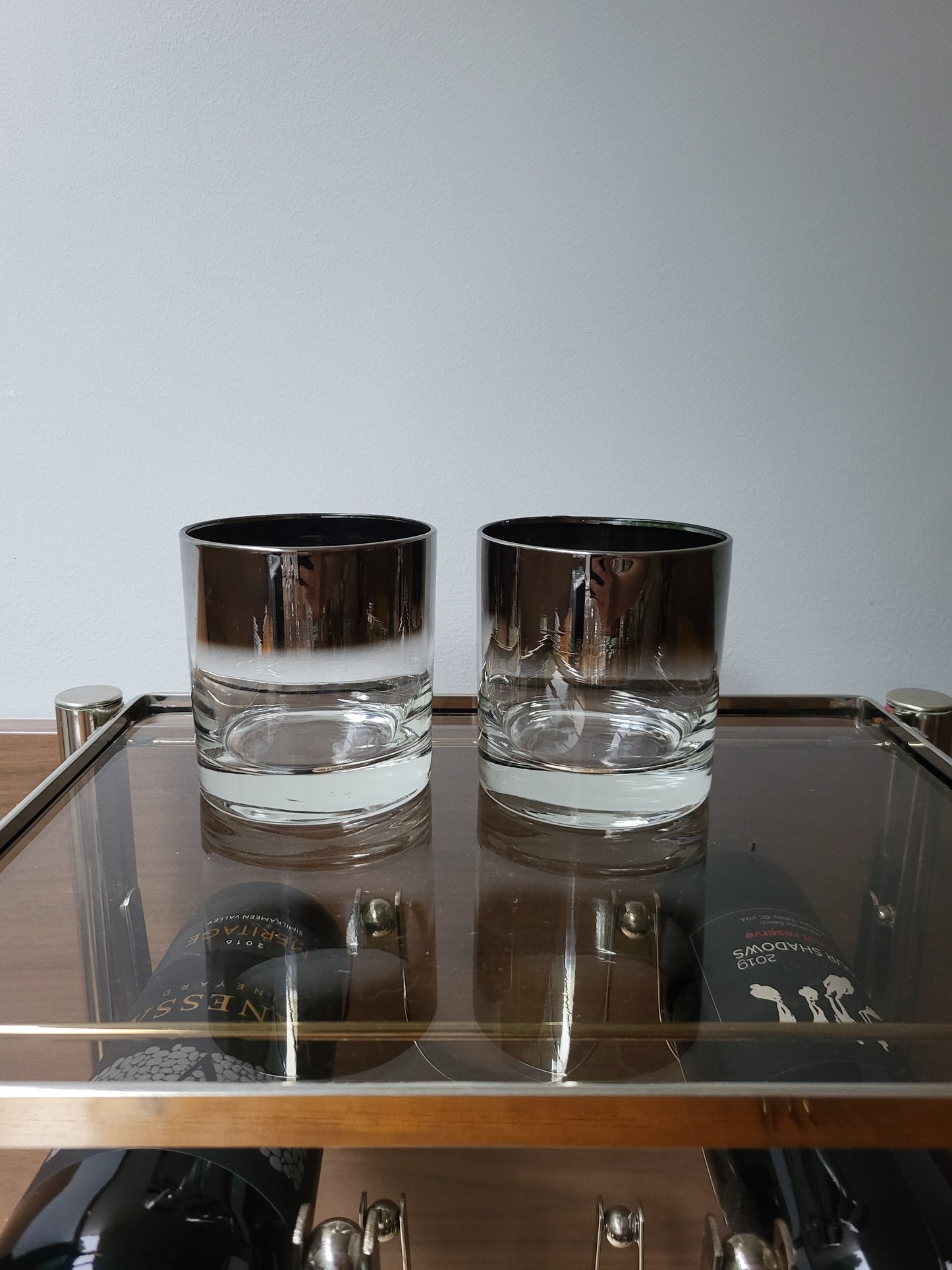 Silver Rimmed Scotch Tumbler, Vitreon Queen  Lustreware (set of 2) | 1950's