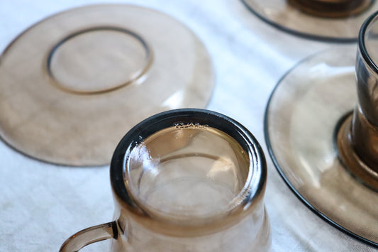 France sepia tea cups, Duralex (set of 3)  |  1970's