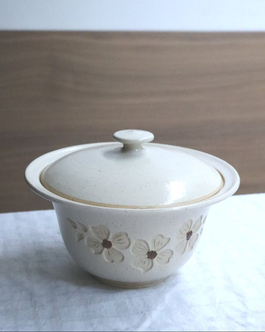 Cream Floral Carved Pottery | Studio Pottery