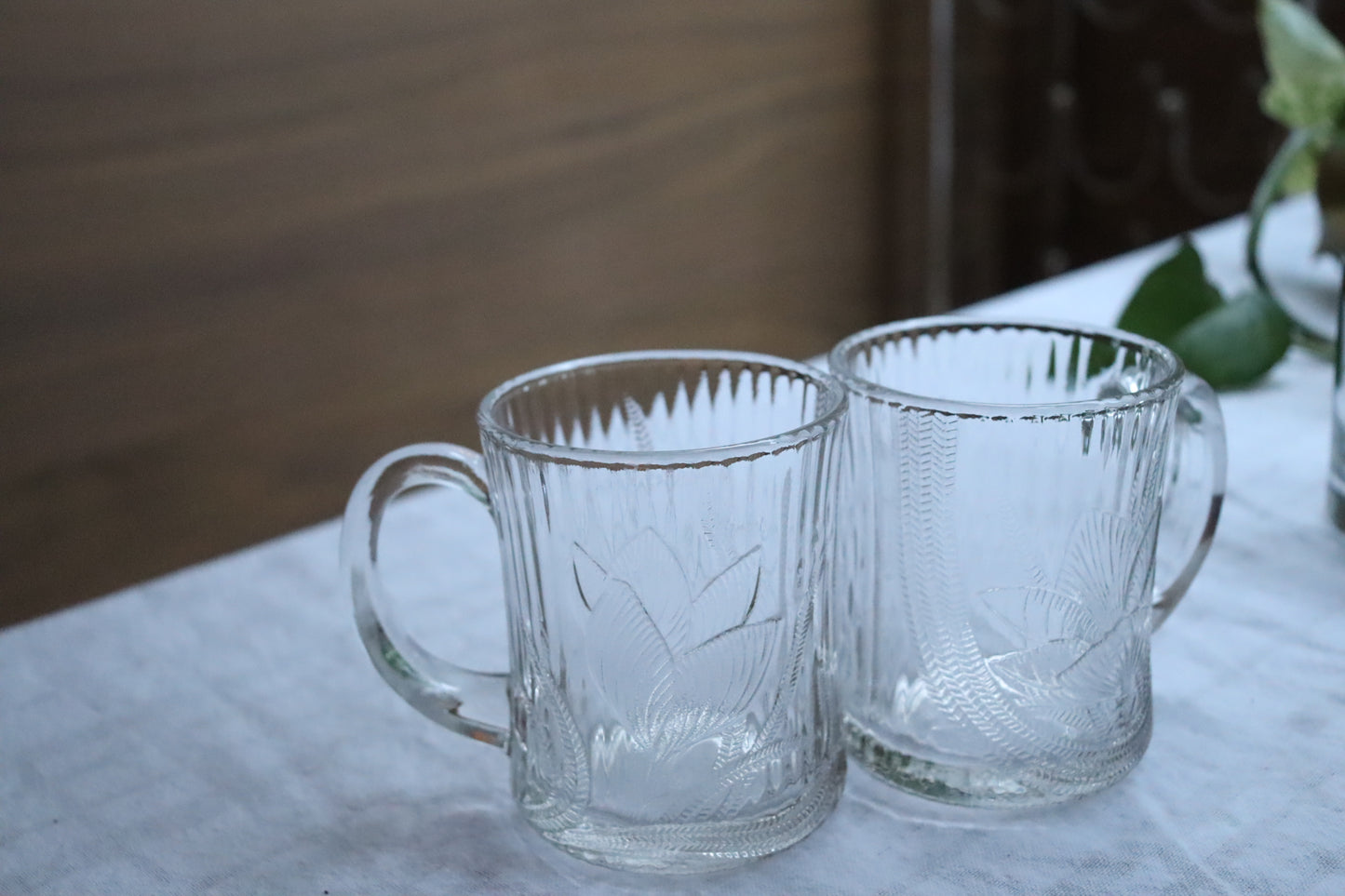 Magnolia Flower Pressed Glass Coffee Mugs (set of 4)
