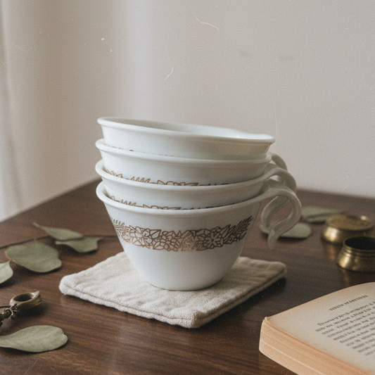 Vintage Woodland Brown Tea Cups, Corelle by Corning | 1970s