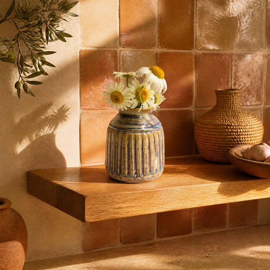 Blue Ribbed Vase, Studio Pottery