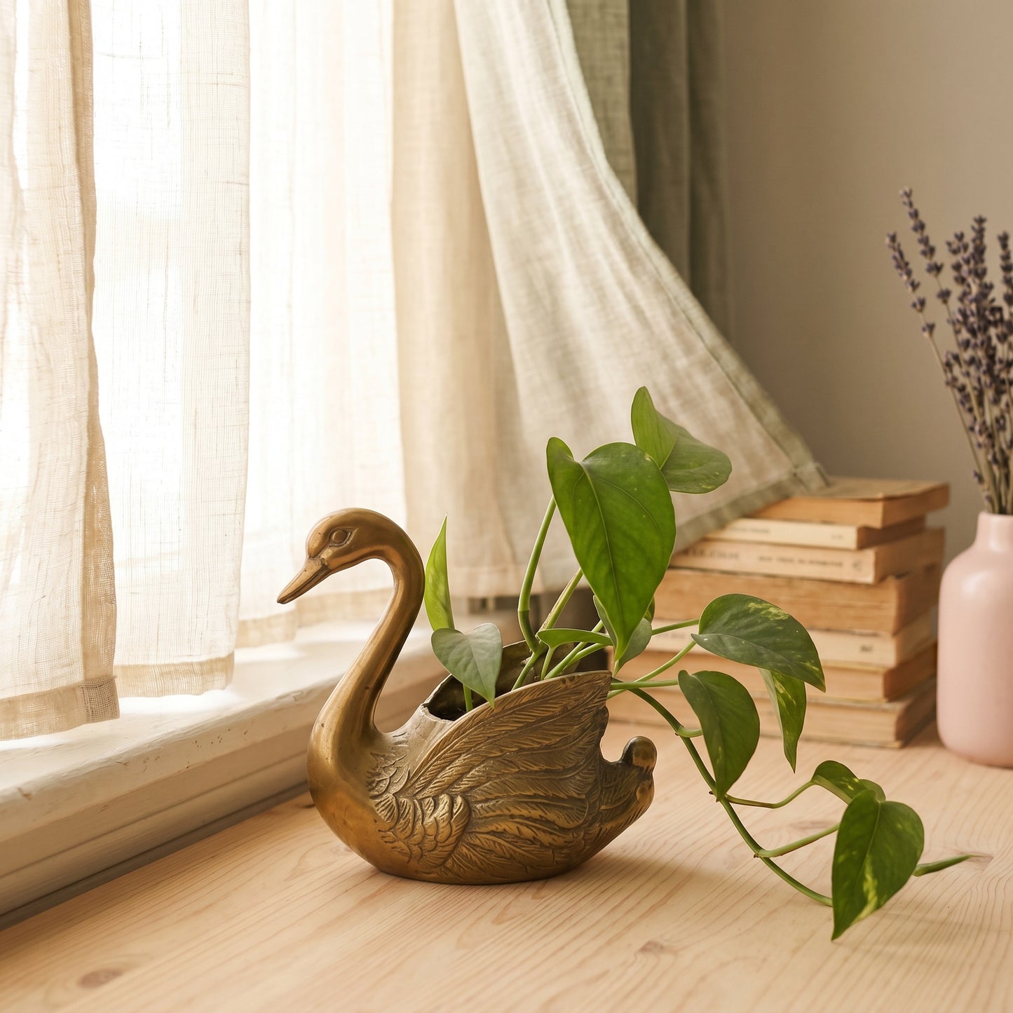 SOLD: Brass Swan Planter  | 1980's