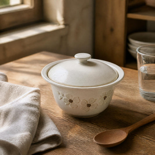 Hand-Carved Foral Dish | Studio Pottery