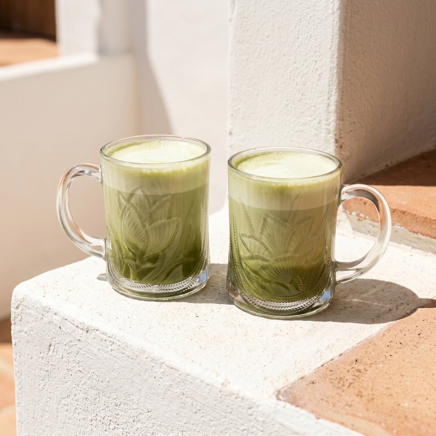 Embossed Pressed Glass Coffee Mugs (set of 4)