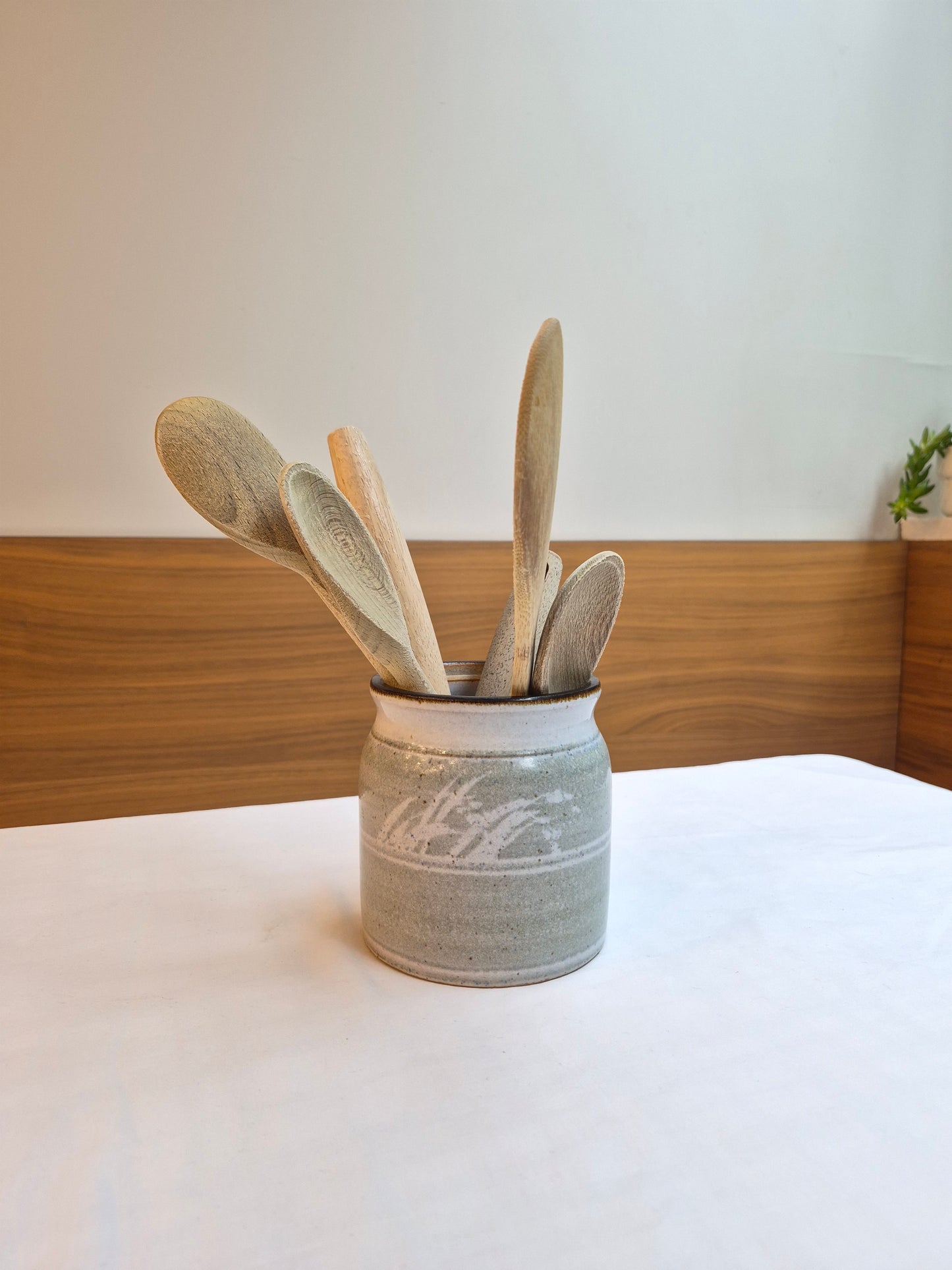 Studio Pottery Jar with White Grass Motif