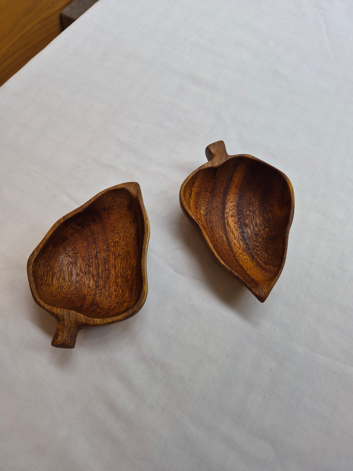 Hard Carved Chilli Pepper Shaped Walnut Small Serving Bowls (Set of 2)