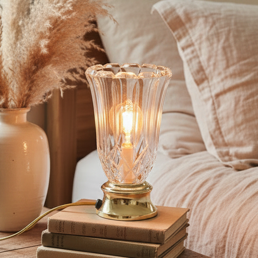Vintage Roxmore Torch Electric Table Lamp, Heavy Glass Crystal.
