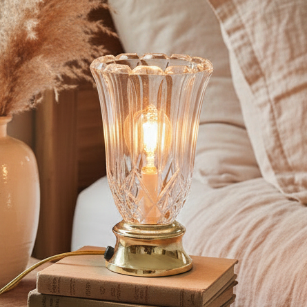 Vintage Roxmore Torch Electric Table Lamp, Heavy Glass Crystal.