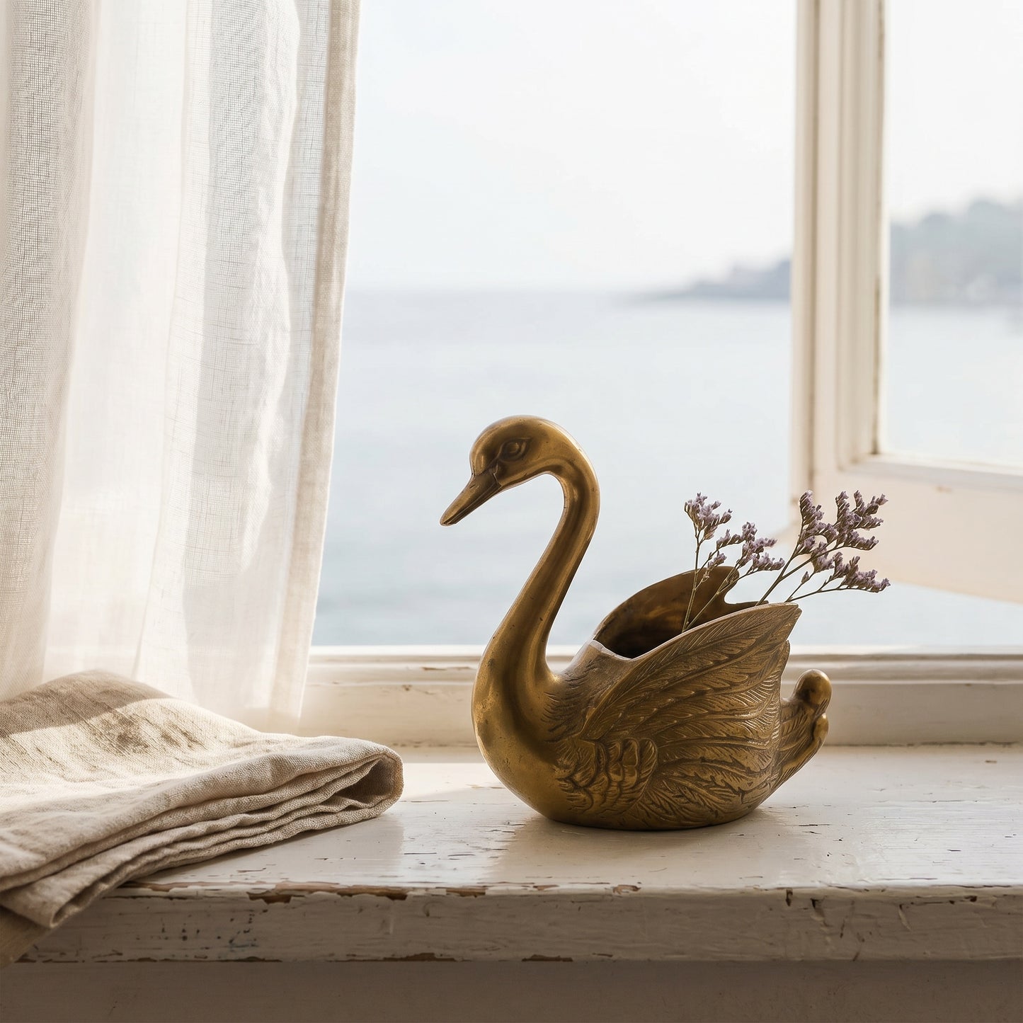 SOLD: Brass Swan Planter  | 1980's
