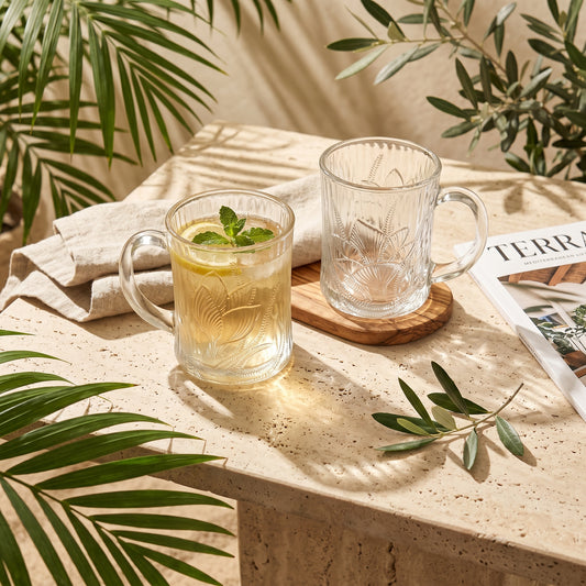 Embossed Pressed Glass Coffee Mugs (set of 4)