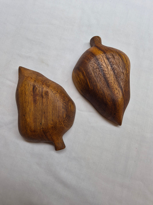 Hard Carved Chilli Pepper Shaped Walnut Small Serving Bowls (Set of 2)