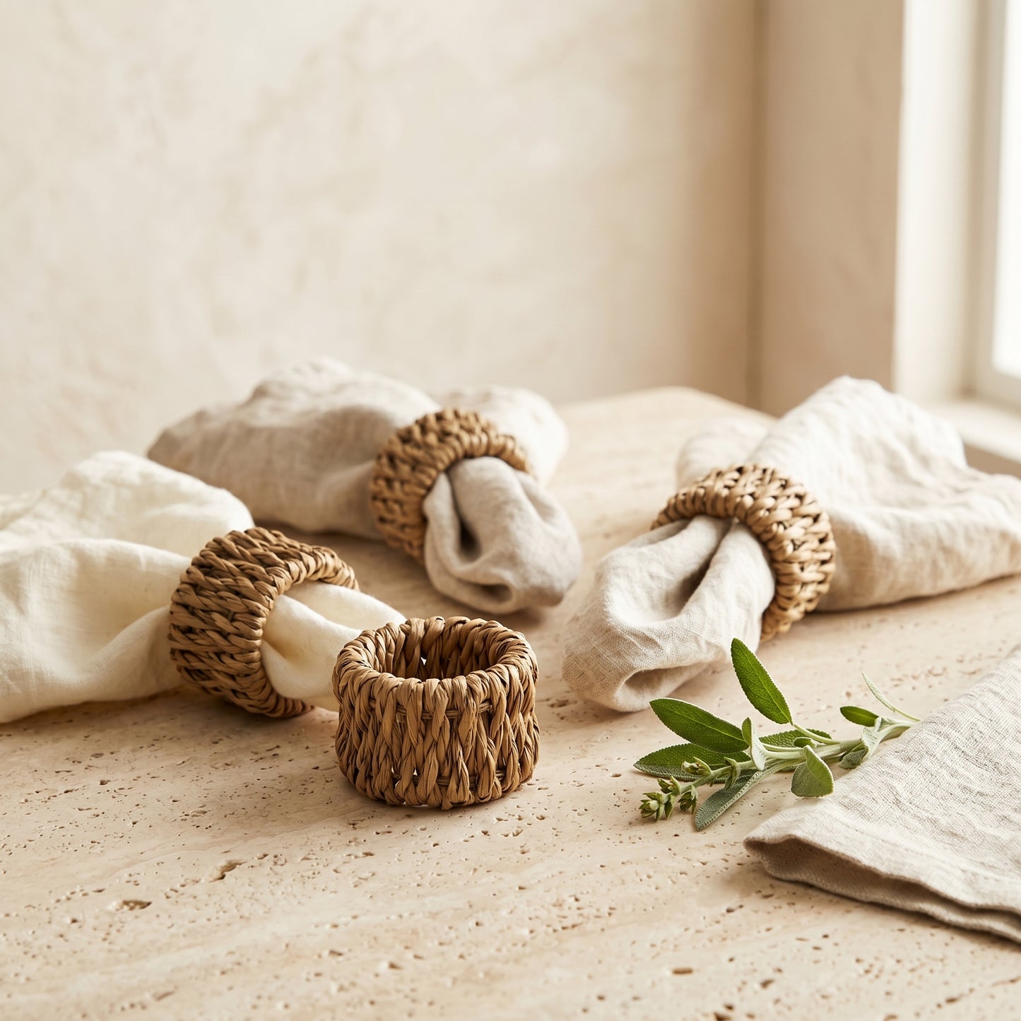 SOLD: Hand-woven Rattan Napkin Rings (Set of 4)