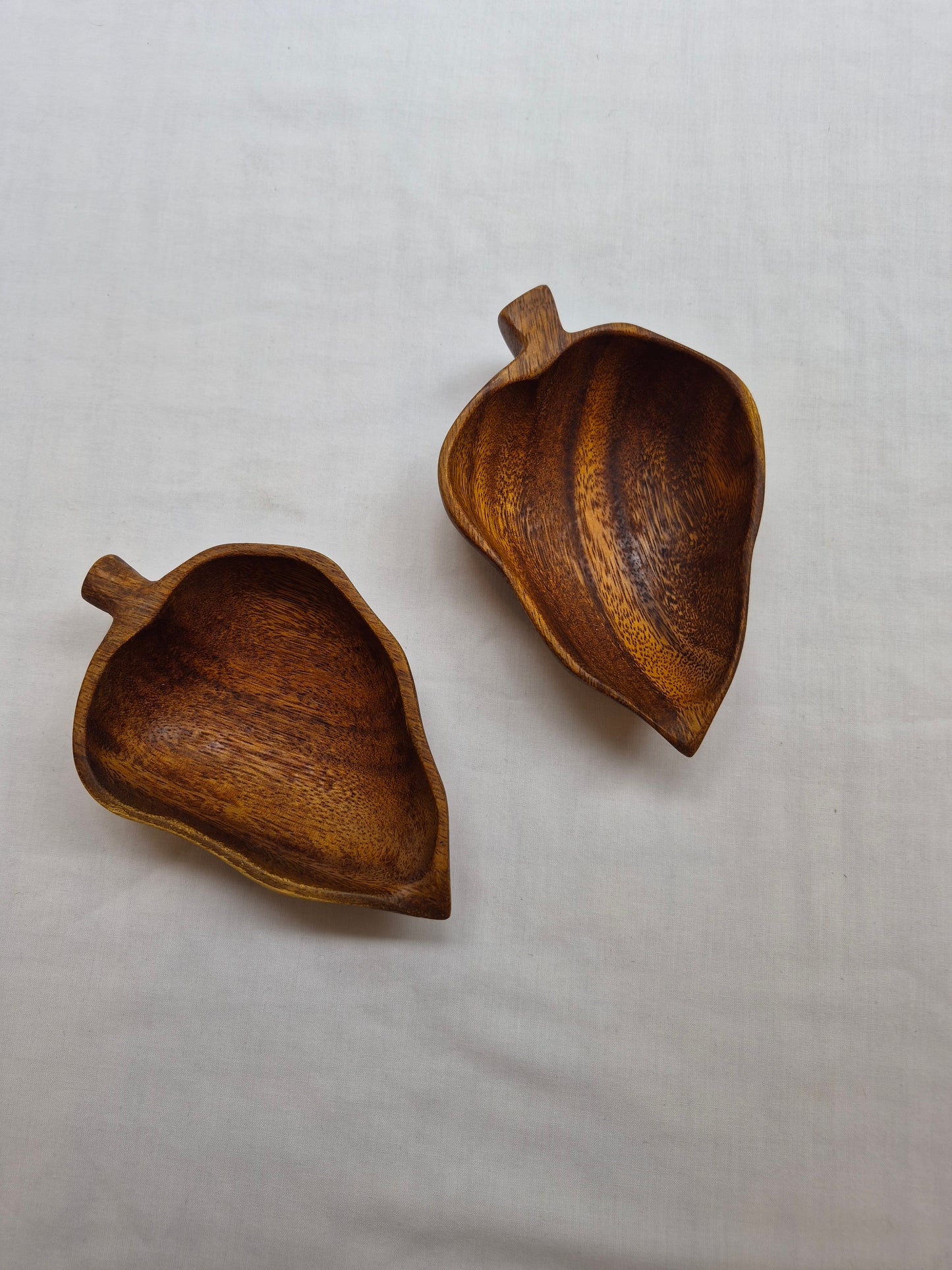 Hard Carved Chilli Pepper Shaped Walnut Small Serving Bowls (Set of 2)