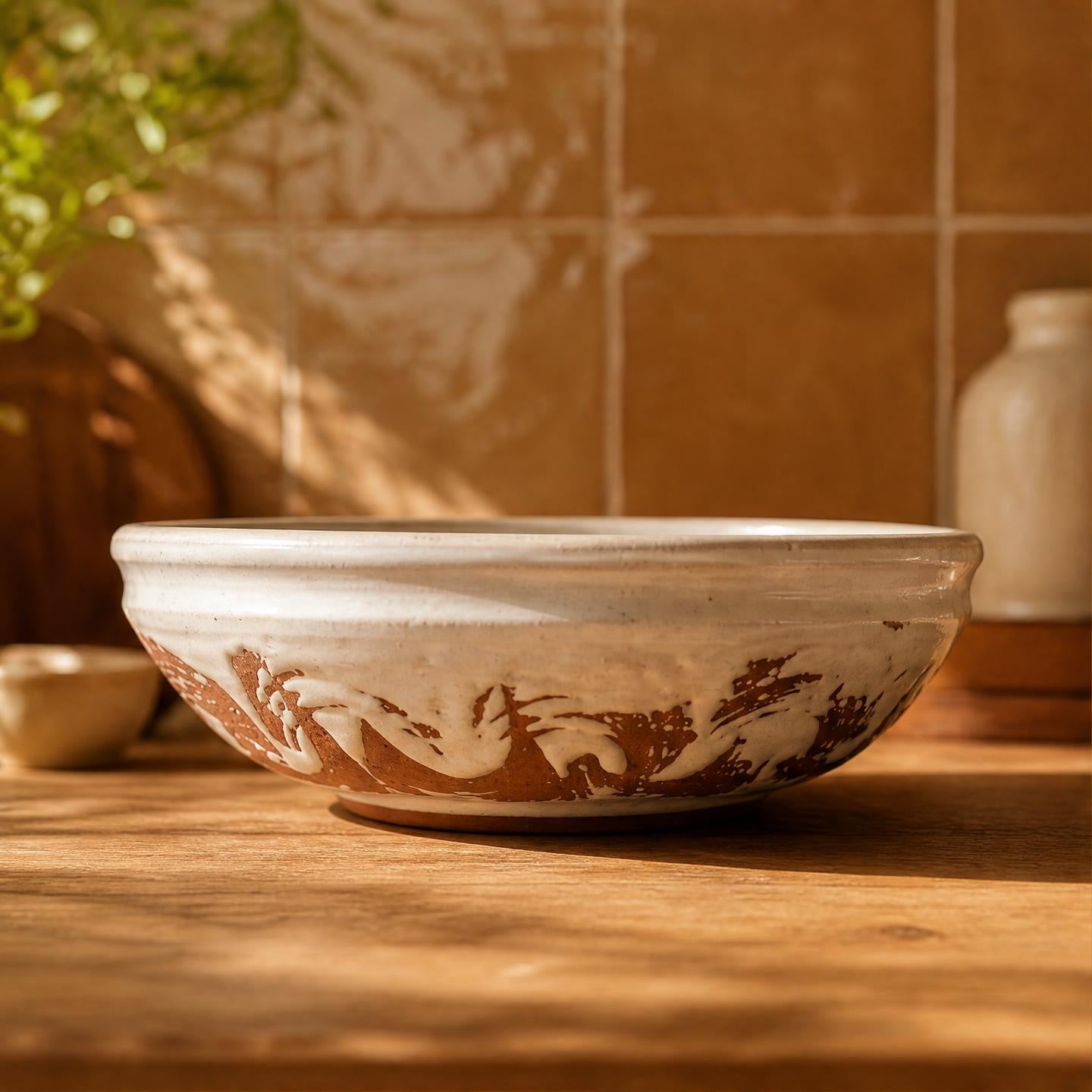 Terracotta Hand-Painted Decorative Bowl, Studio Pottery