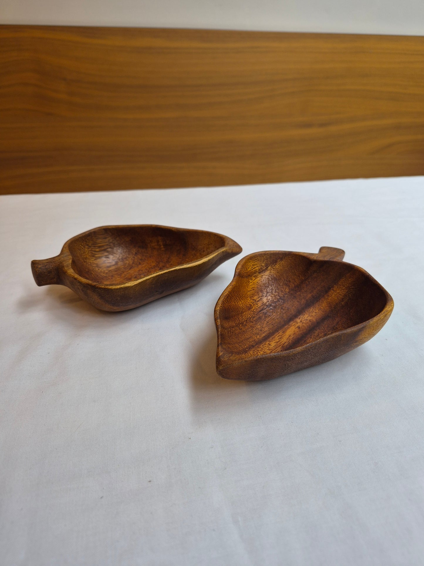 Hard Carved Chilli Pepper Shaped Walnut Small Serving Bowls (Set of 2)