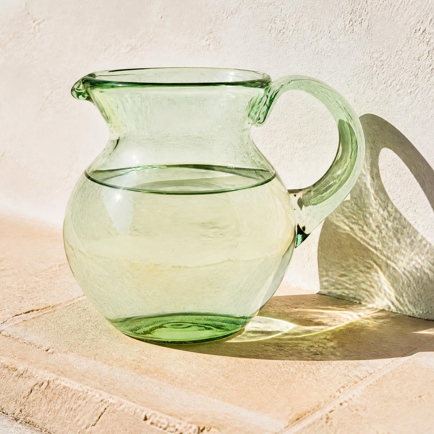 Green Lemonade Pitcher, Hand-blown Glass
