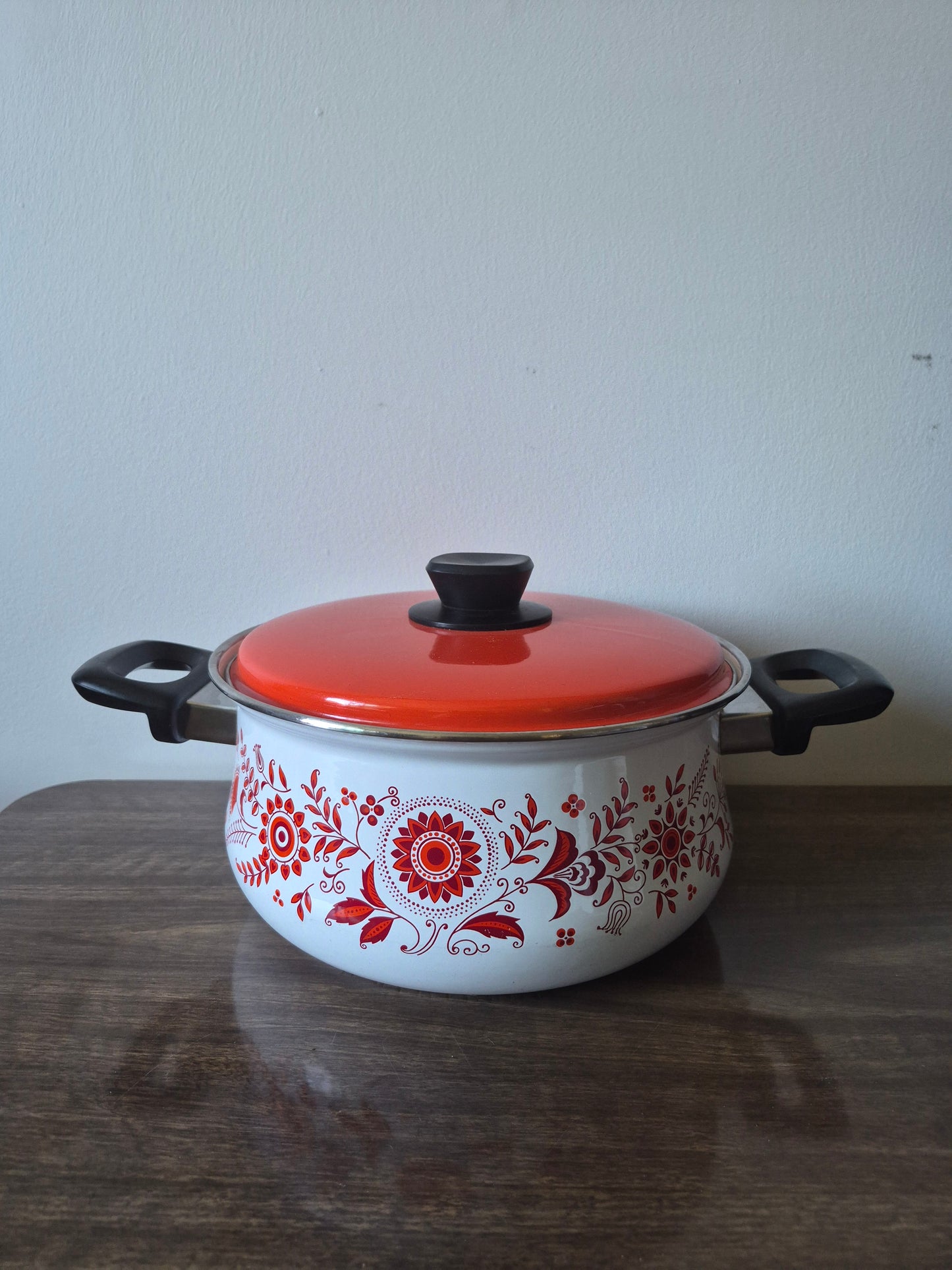 Prop-only - Debonaire Japanese Floral Enamel Pot  |  1960's