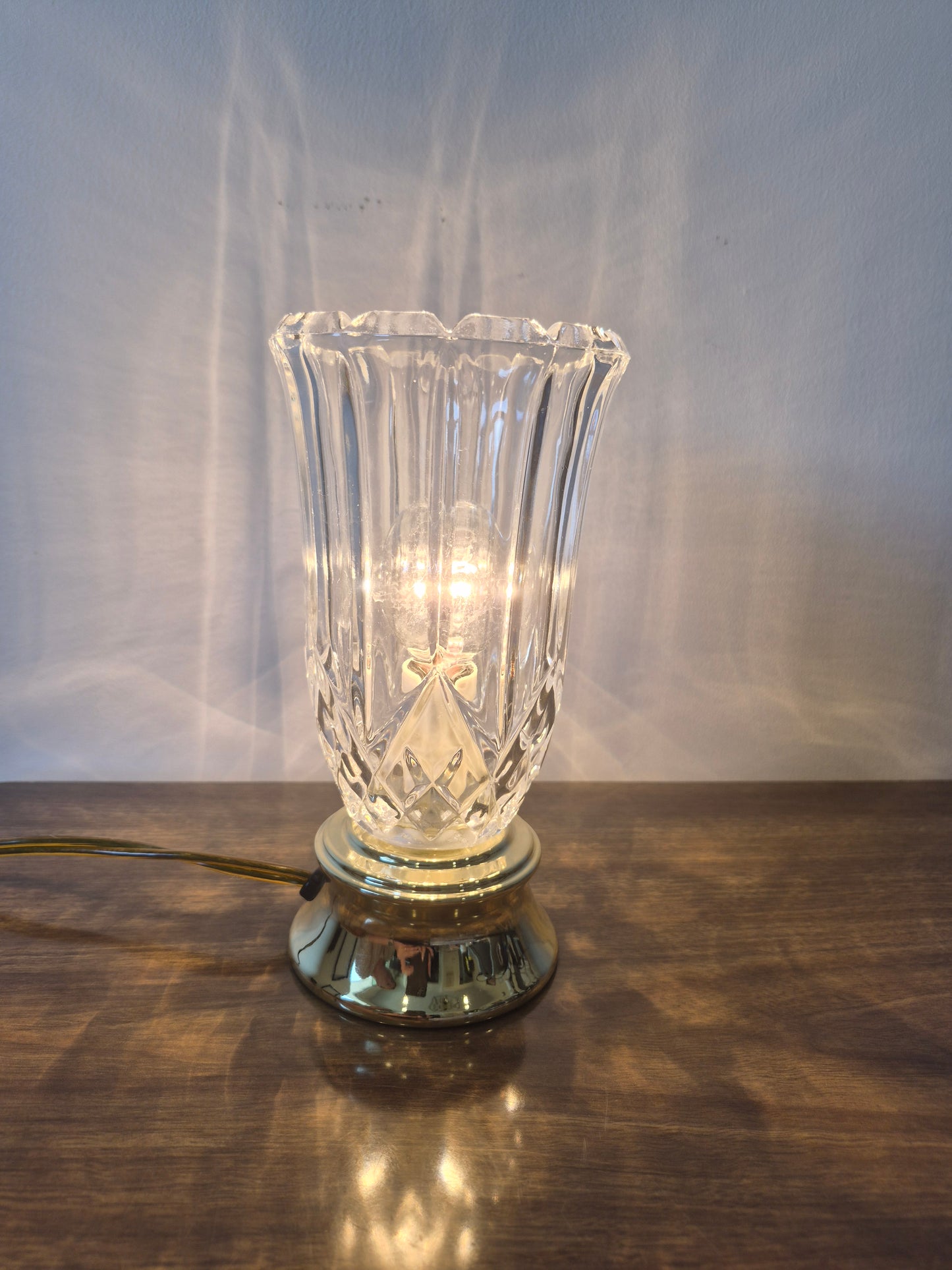 Vintage Roxmore Torch Electric Table Lamp, Heavy Glass Crystal.