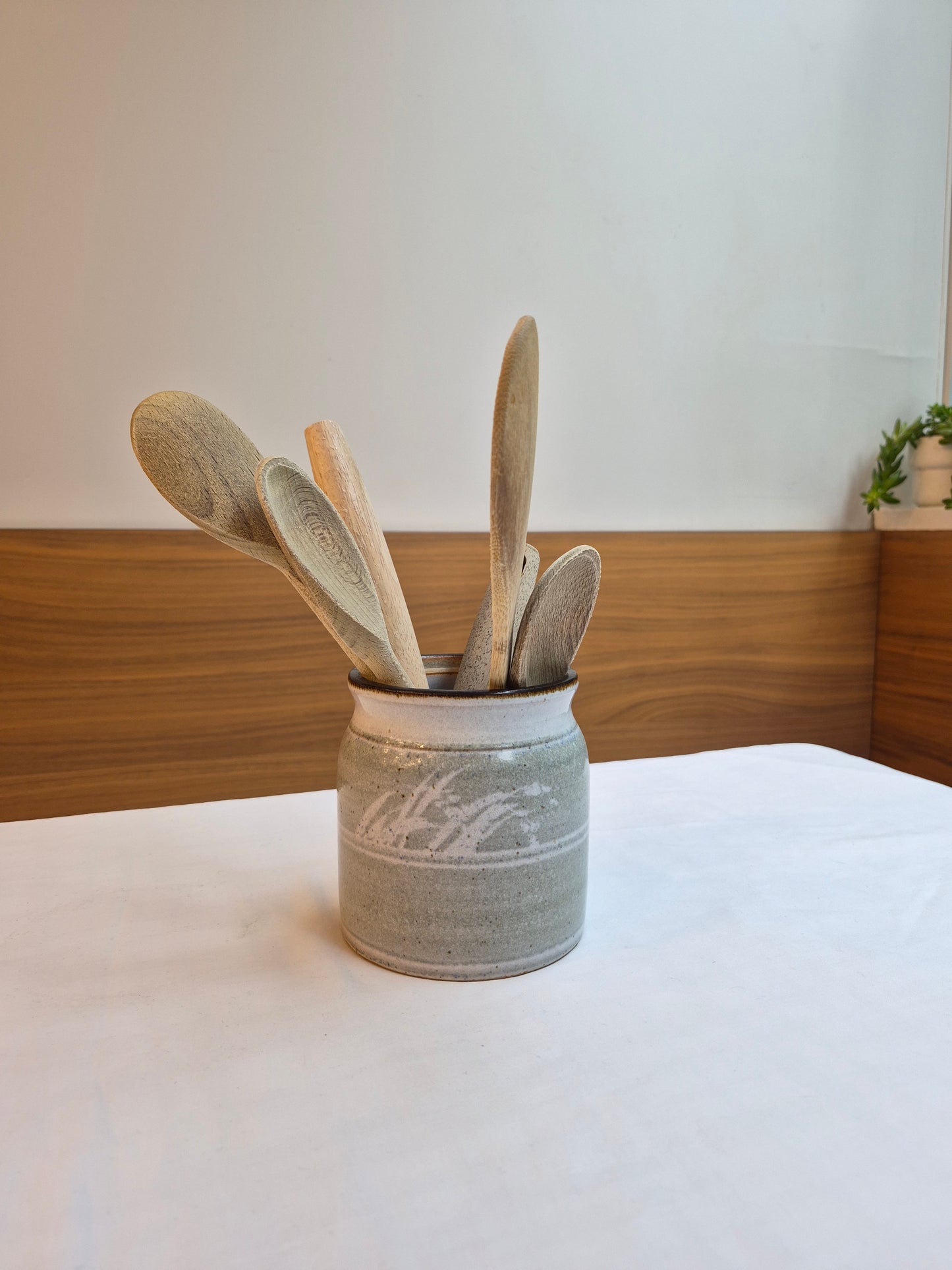 Studio Pottery Jar with White Grass Motif