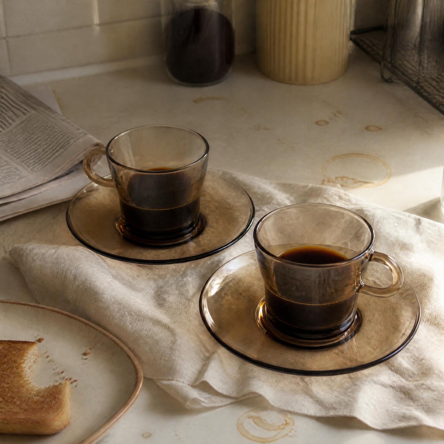 French Sepia Toned Tea Cups, Duralex (set of 3)  |  1970's