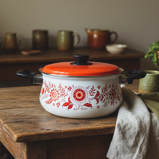 Prop-only - Debonaire Japanese Floral Enamel Pot  |  1960's