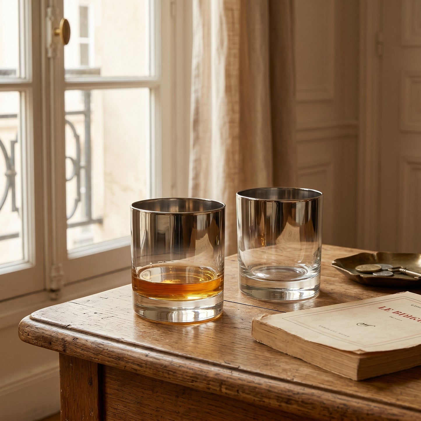 Silver Rimmed Scotch Tumbler, Vitreon Queen  Lustreware (set of 2) | 1950's