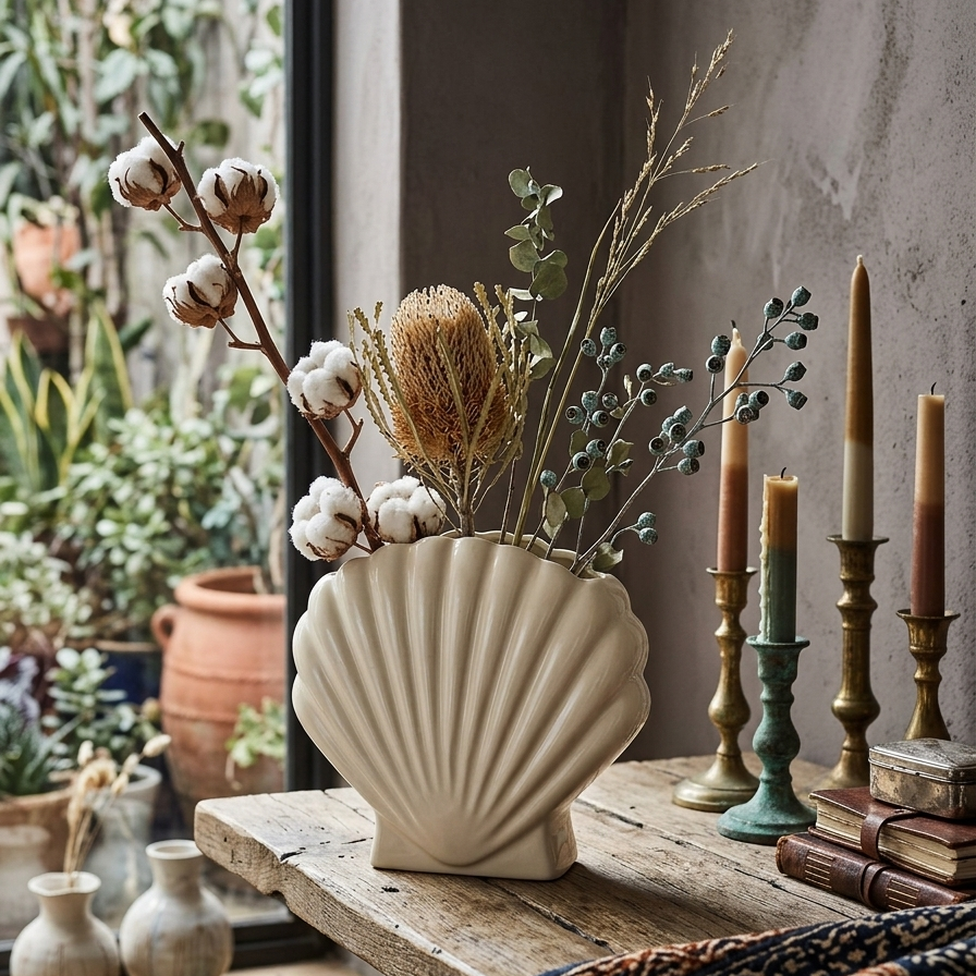 Ceramic Art Deco Shell Vase |1950's
