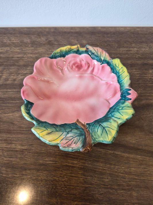 Italian Majolica Hand-painted Pink Rose Plate, Ugo Zaccagnini | 1930s