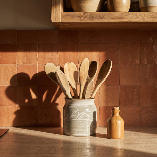 Studio Pottery Jar with White Grass Motif