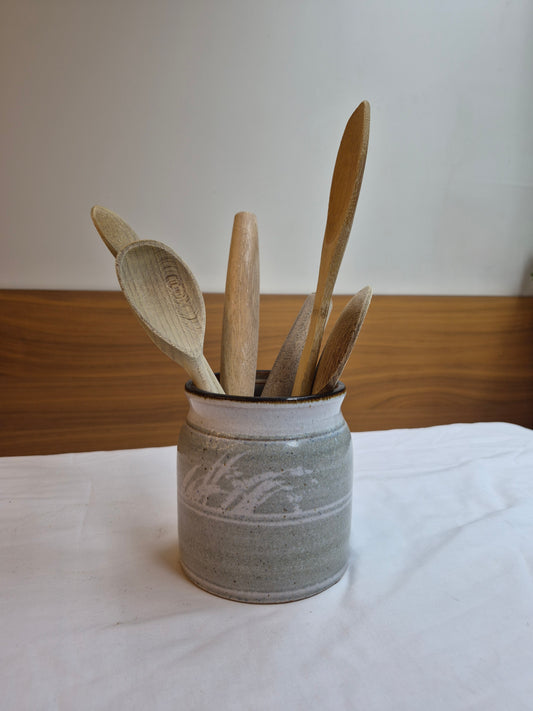 Studio Pottery Jar with White Grass Motif