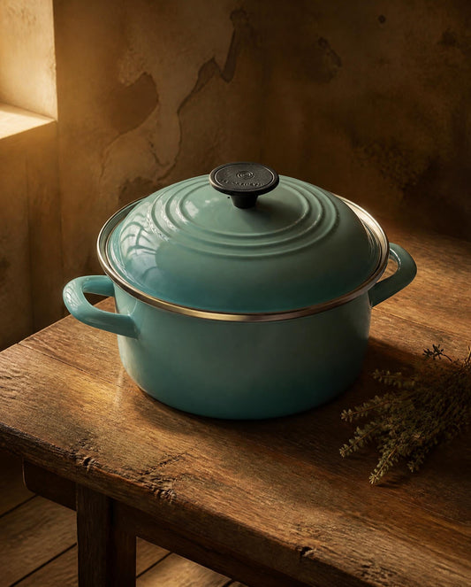Turquoise Enamel Carbon Steel Pot, Le Creuset